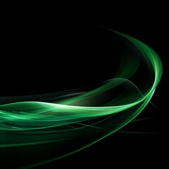 Green wavy lines flow on a black background in this abstract design, adding a dynamic and futuristic look. Geometric shapes and smooth curves bring elegance, making it ideal for modern art enthusiasts