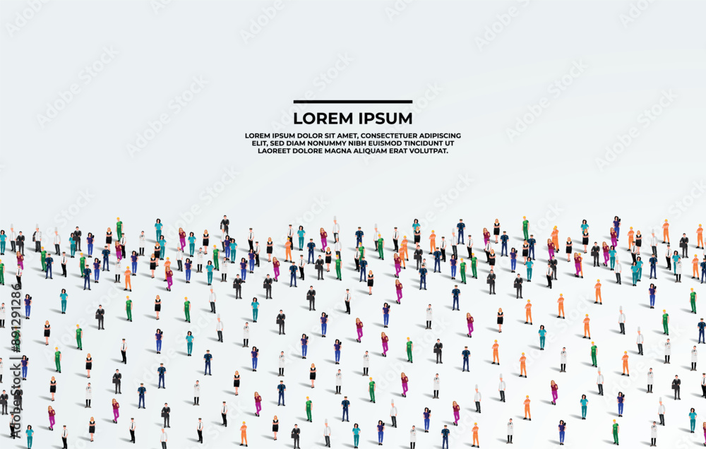 Wall mural a large group of workers on white background with text space. labour people crowd seamless backgroun