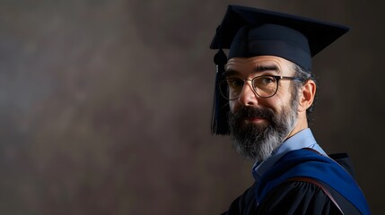 Graduation event, a male  graduation student wearing a graduation gown