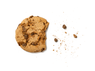Half eaten cookie with crumbs