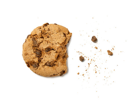 Half eaten cookie with crumbs
