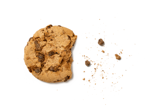 Half eaten cookie with crumbs