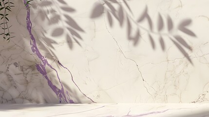 beige marble wall with purple veins and shadows, minimalistic, neutral tones, backdrop for product display