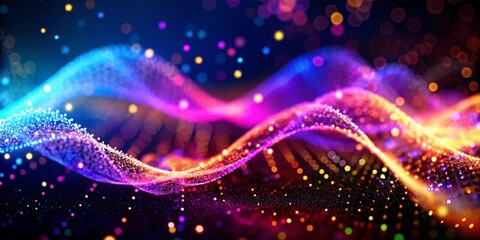 Fototapeta premium Abstract Vibrant Sound Wave Particles on Gradient Background 