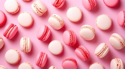 Obraz premium Colorful Macarons Arranged on a Light Pink Surface