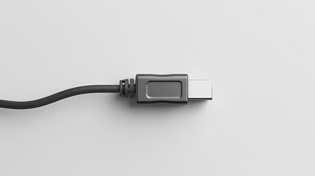 Black Data Cable on white background ,hdmi cable to connect tv, reciever, pc ,High defination hdtv digital interface television hdmi cable ,Universal Serial Bus connectors, cable on white background