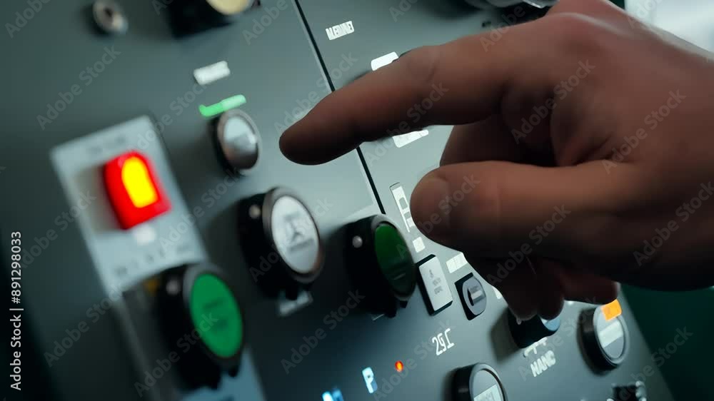 Poster close up of a machine control panel with buttons and switches