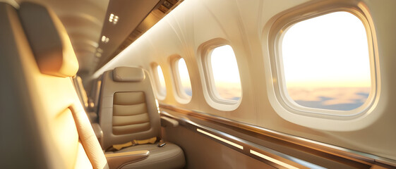 Obraz premium 3D Rendering Airplane Interior with Seats and Detailed Cabin Features