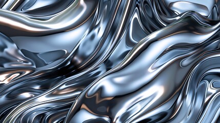 An abstract chrome texture with swirling patterns and reflective highlights, capturing the essence of sleek, shiny metal surfaces in a visually appealing composition