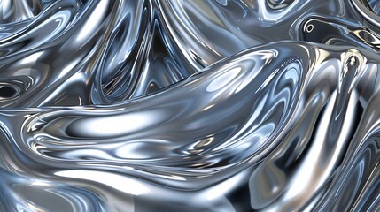 An abstract chrome texture with swirling patterns and reflective highlights, capturing the essence of sleek, shiny metal surfaces in a visually appealing composition