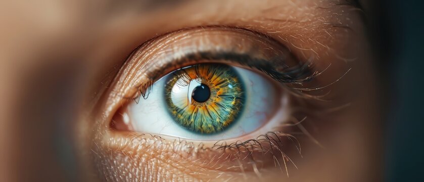 Close-up of a vibrant green and hazel human eye, showcasing intricate details and vibrant colors for a captivating sight.