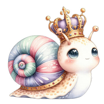 recommend clip art: Cartoon princess snail with crown. Digital sublimation clipart illustration for design and print