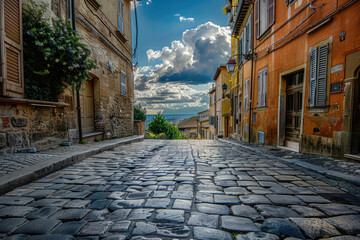 Italian cobblestone streets under European sky