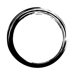 Grunge circle frame. Grunge circle drawn with brush strokes. Circle drawn in ink. Grunge frame contains stains, scratches, cracks, unevenness and other elements that create a worn effect.