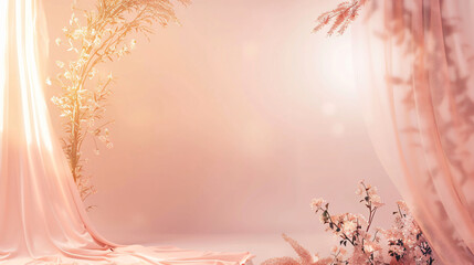 Pink ethereal dreamy background with delicate floral branches