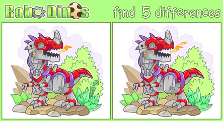 cute robot dinosaur, find five differences