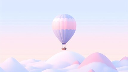 Fototapeta premium Pastel hot air balloon floating over a dreamy landscape, with soft-colored hills and a gentle pastel sky
