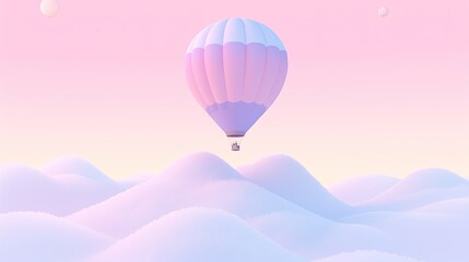 Fototapeta premium Pastel hot air balloon floating over a dreamy landscape, with soft-colored hills and a gentle pastel sky