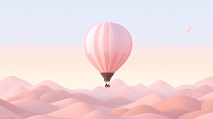 Obraz premium Pastel hot air balloon floating over a dreamy landscape, with soft-colored hills and a gentle pastel sky