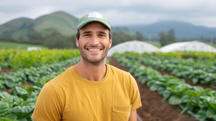 Fototapeta premium Portrait of smart farmer standing at a organic farm.