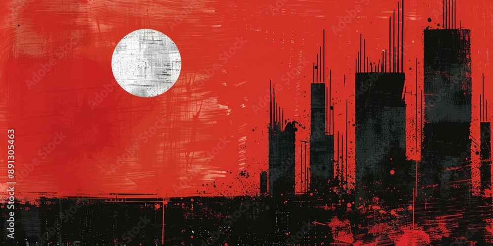 Canvas Prints Abstract Cityscape Under a Blood Red Moon