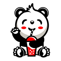 Cute panda is drinking