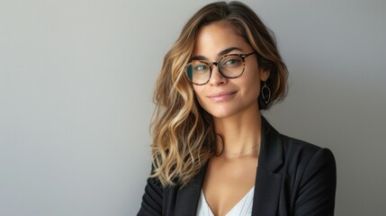 Fototapeta premium A woman wearing glasses and a black jacket