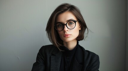 Fototapeta premium A woman wearing glasses and a black jacket