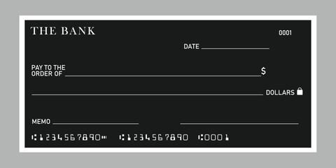 Black blank  check template vector. Blank check - vector illustration