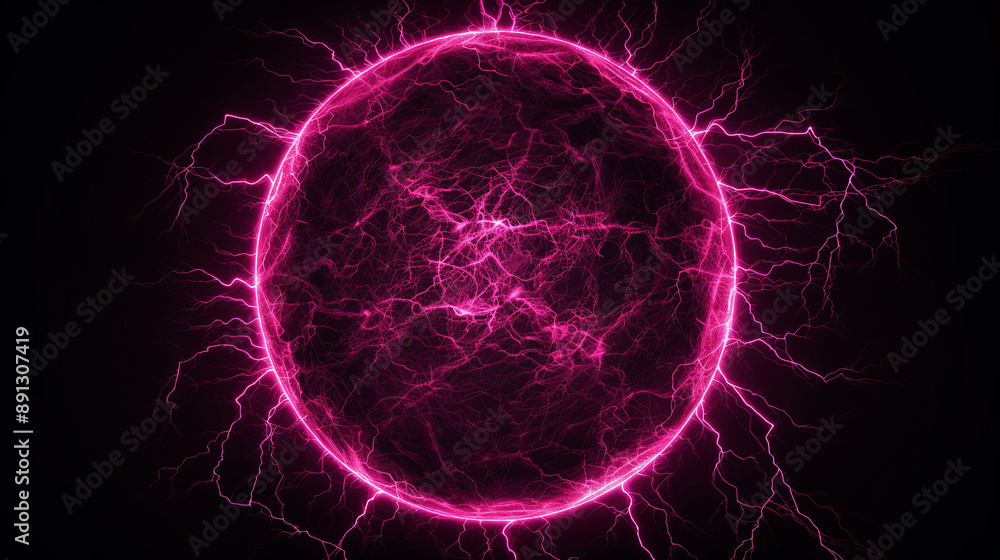 Poster lightning round frame portal on black background