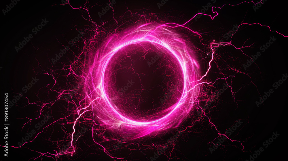 Poster lightning round frame portal on black background