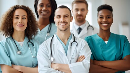 Fototapeta premium Doctor team and hospital at work smile together