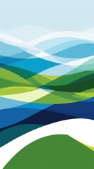 Obraz premium Abstract Waves of Green and Blue Landscape Art