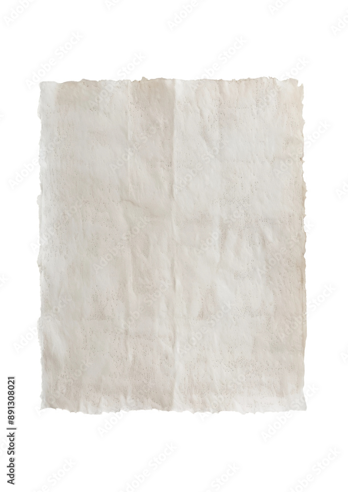 Poster a square piece of white textured paper with irregular edges is isolated on a white background