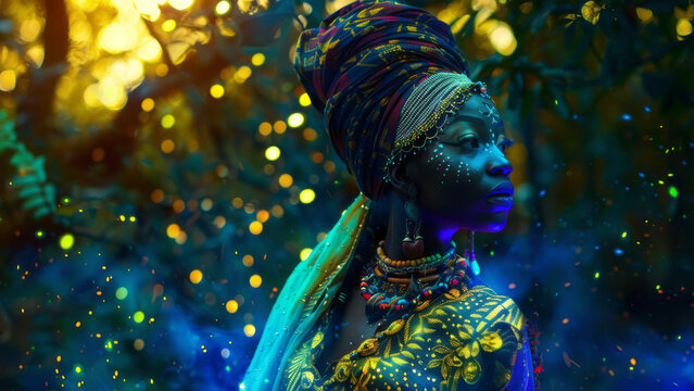 African Queen In Neon Forest