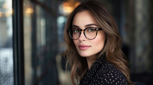 A woman wearing glasses and a black dress