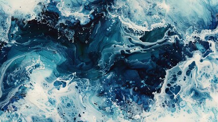 Fototapeta premium Abstract Blue and White Fluid Art Painting with Dynamic Swirls and Splashes