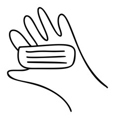 Vector doodle clay or plasticine on hand of kid. Line art illustration element icon for coloring book, web design. Isolated on white background