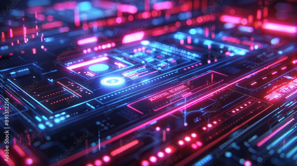 Poster digital textbook on a modern tablet, with neon graphics and a futuristic environment generative ai