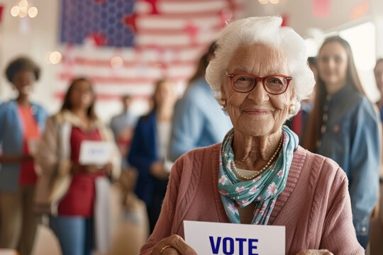 US old woman casting her vote - Powered by Adobe