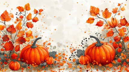 Naklejka premium vector, illustation, Autumn panoramic background with pumpkins pattern, vector. Happy Thanksgiving greeting card