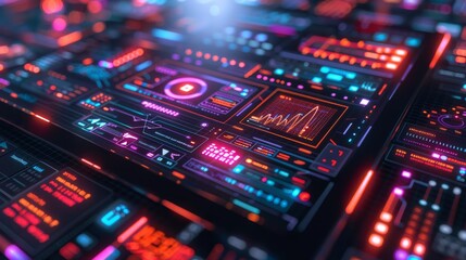 Obraz premium Digital textbook on a modern tablet, with neon graphics and a futuristic environment Generative AI