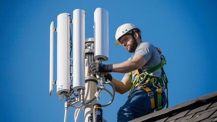 Naklejka premium Telecommunications Engineer at 5G Relay Station Maintenance