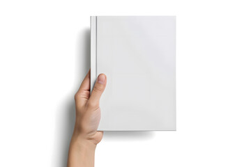 Top view Hand Holding Hardcover Book Mockup isolated on white background