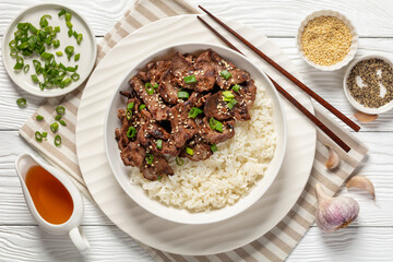 Bulgogi, Korean BBQ Beef with rice, top view