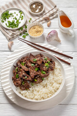 Bulgogi, Korean BBQ Beef with rice, top view