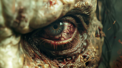 Obraz premium Close-up of a zombie eye, with bloodshot veins and a lifeless stare