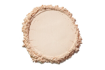 Bronzer or blusher and compact powder make up dry fixer beige nude smudge white isolated background