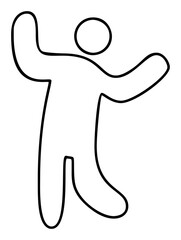 Happy person man with hands up. drawn vector icon, positive or power, good workplace, leader, thin line symbol isolated on white background