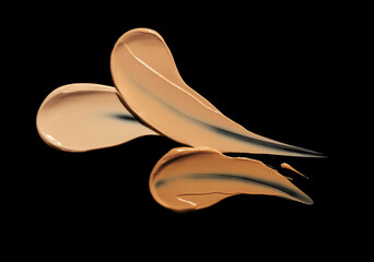 Cosmetic concealer or foundation smudge assortment set palette on black background